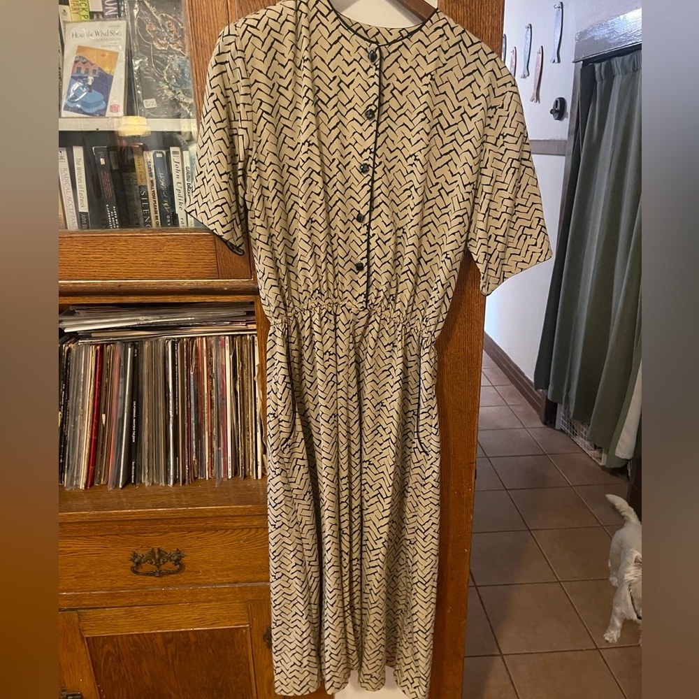 Vintage Orvis Geo Print Button Front Midi Dress - Made in USA